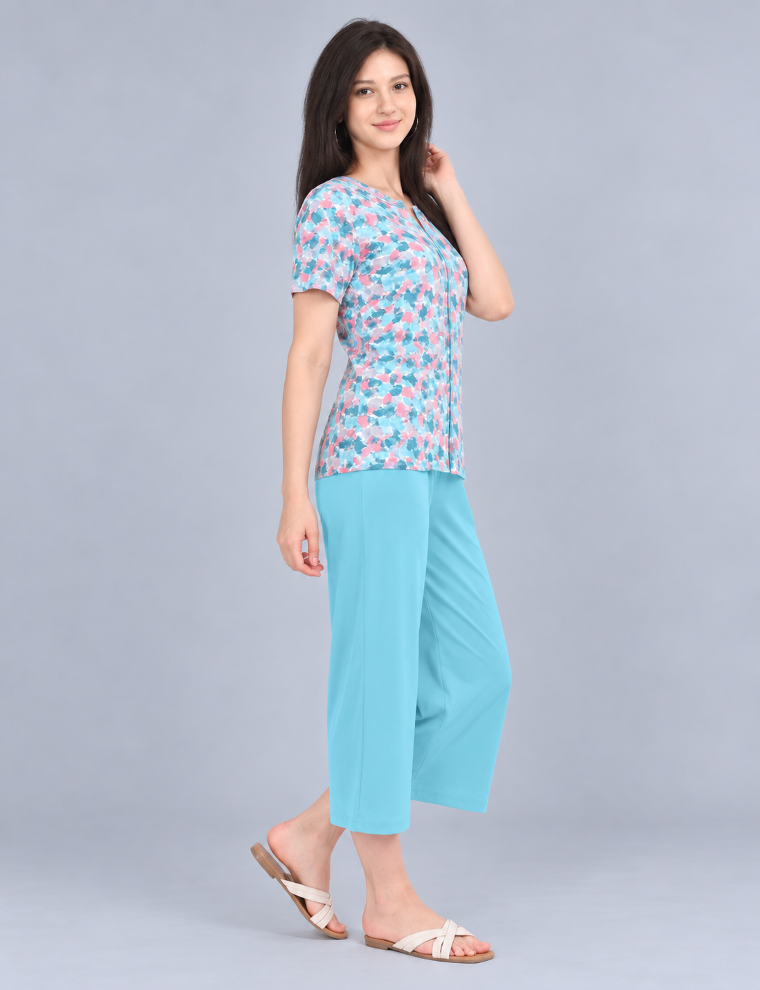 Women’s Printed Short-Sleeve Homewear Set with Capris