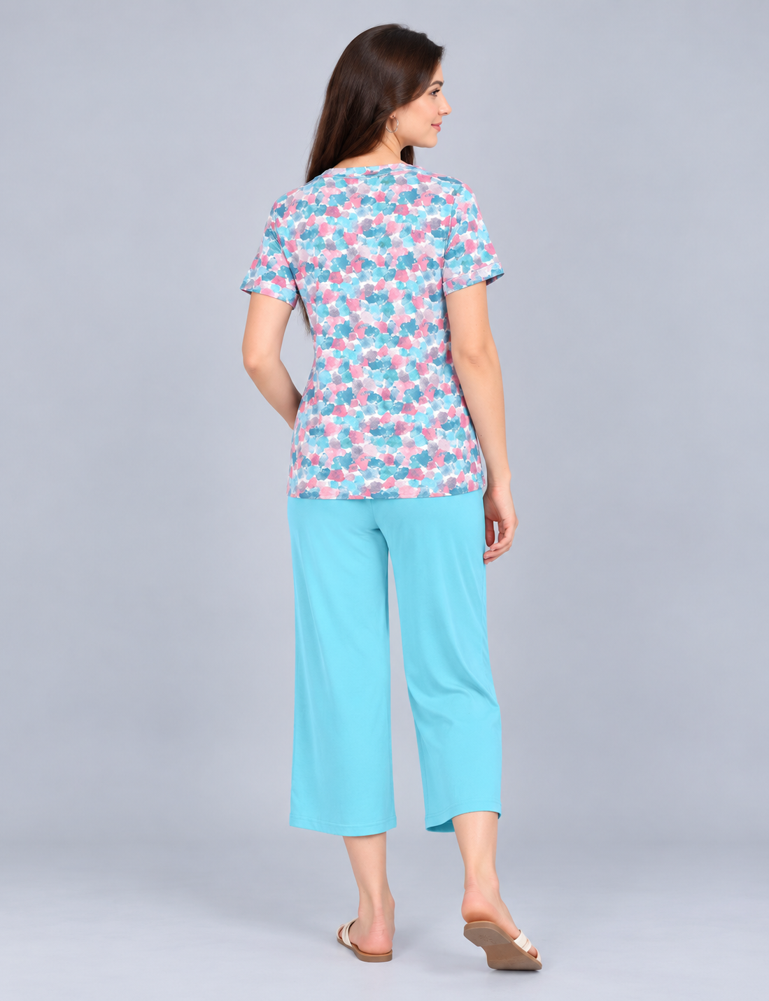 Women’s Printed Short-Sleeve Homewear Set with Capris