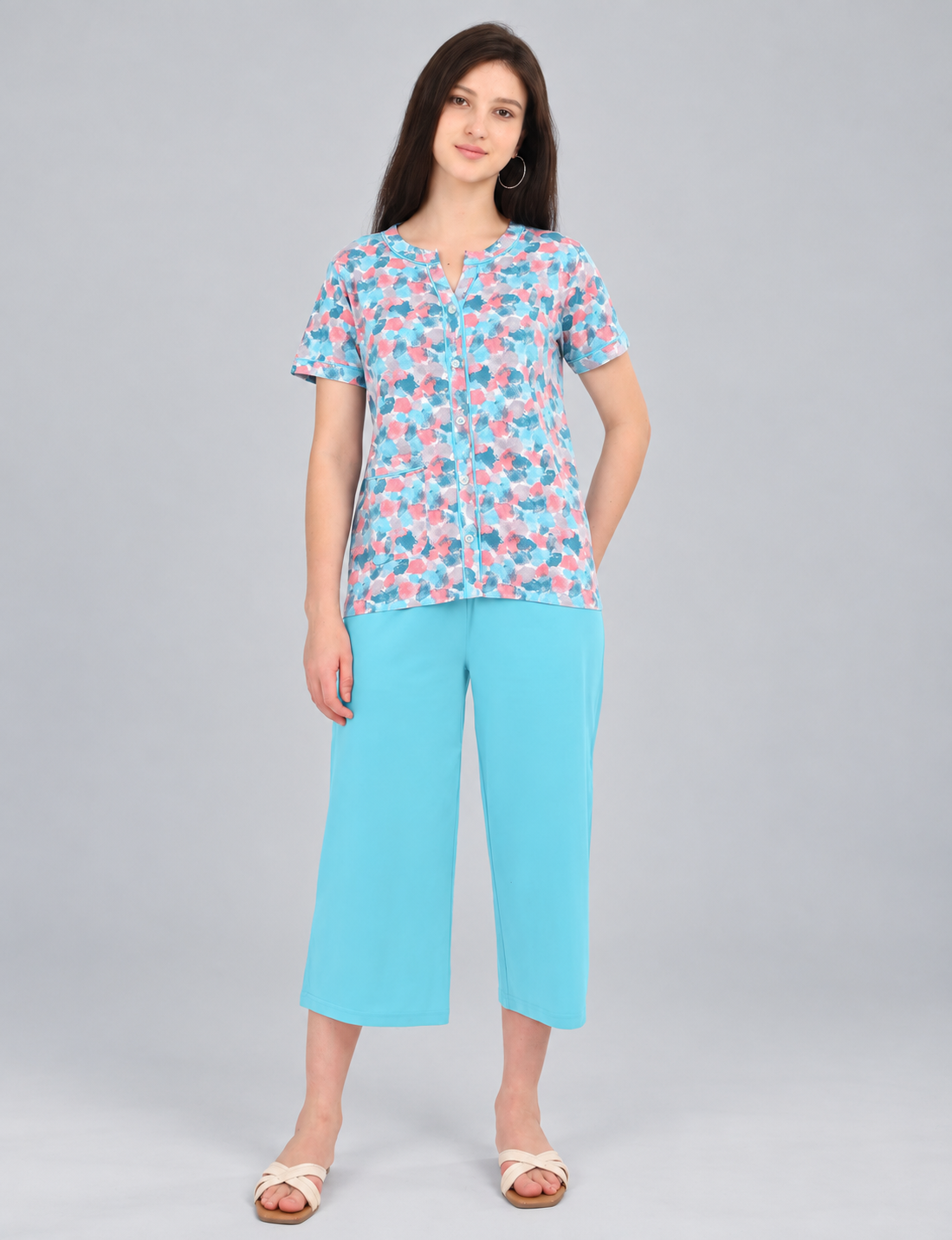 Women’s Printed Short-Sleeve Homewear Set with Capris