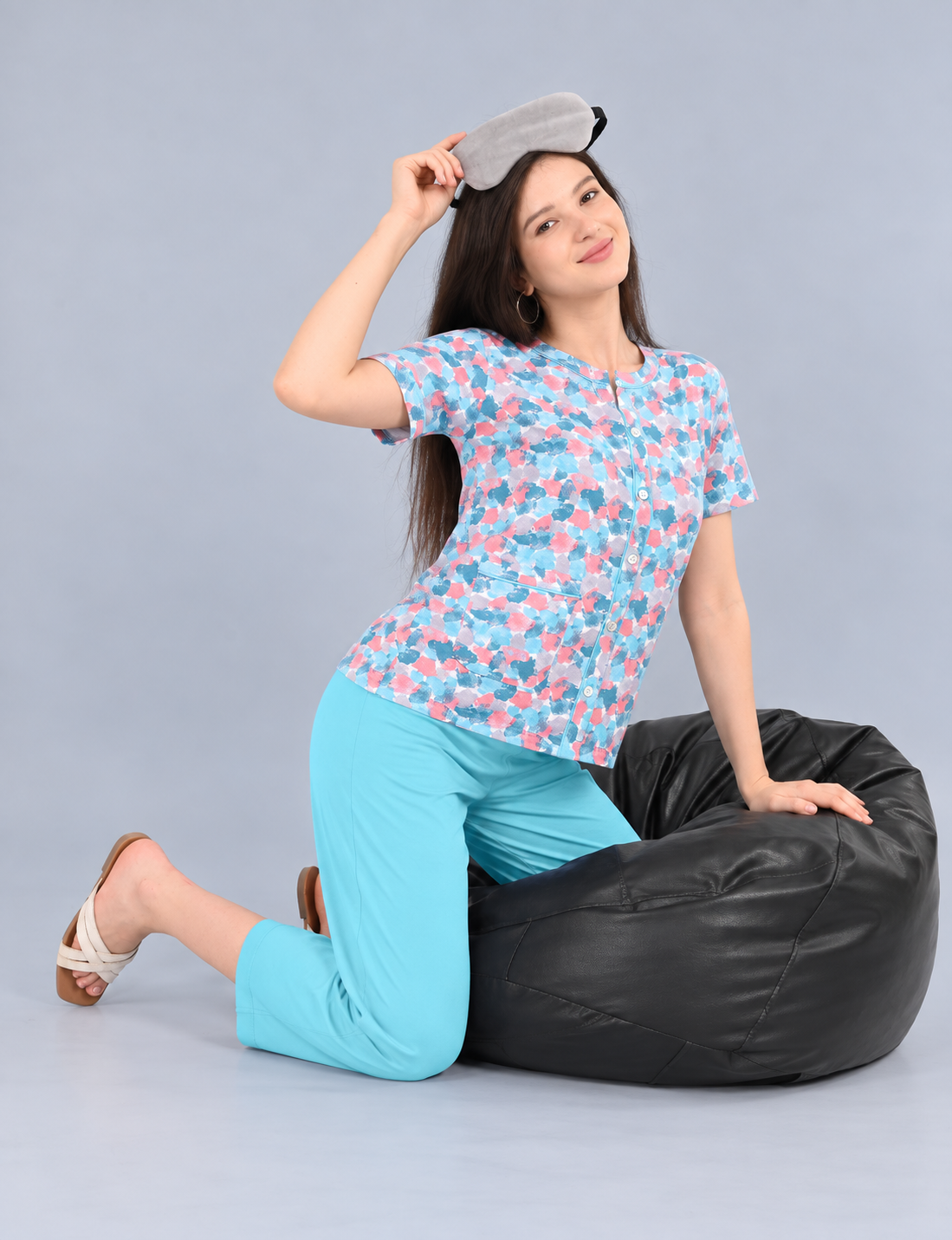Women’s Printed Short-Sleeve Homewear Set with Capris