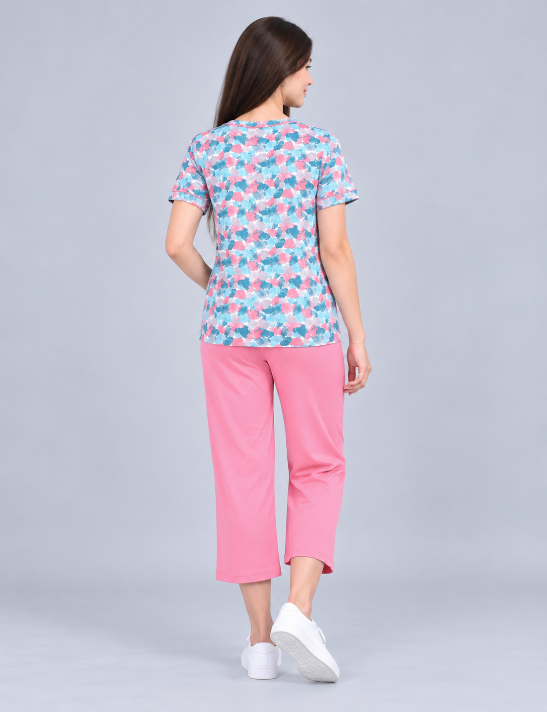 Women’s Printed Short-Sleeve Homewear Set with Capris