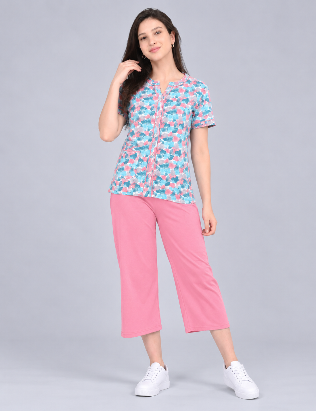 Women’s Printed Short-Sleeve Homewear Set with Capris