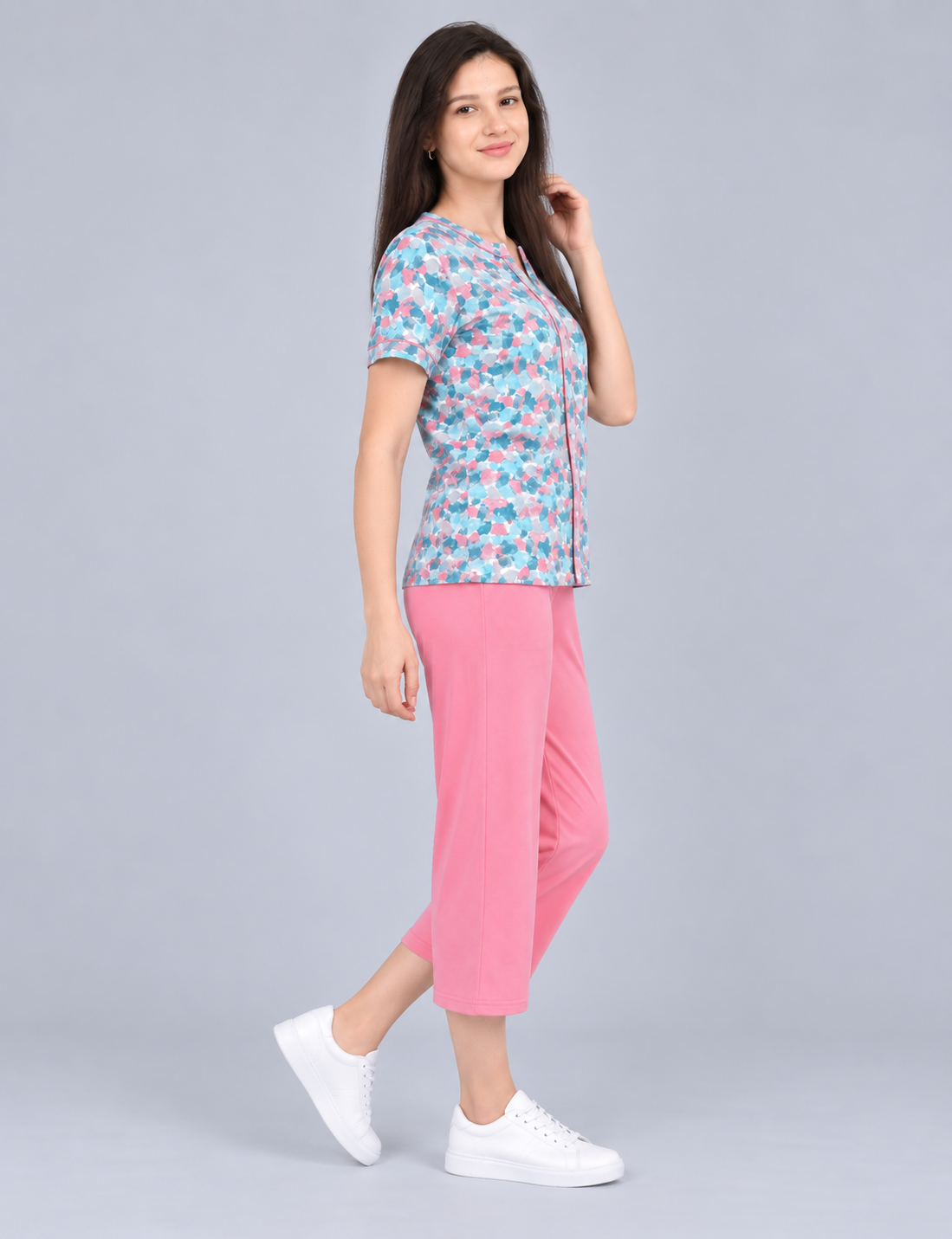 Women’s Printed Short-Sleeve Homewear Set with Capris