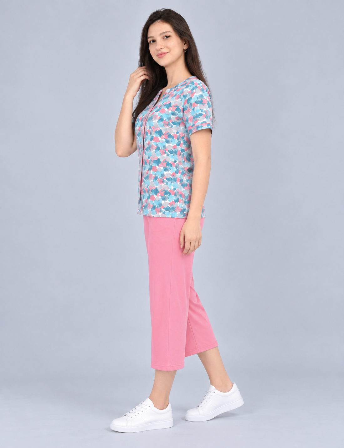 Women’s Printed Short-Sleeve Homewear Set with Capris