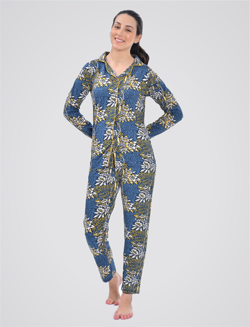 Women’s Floral Print Collared Night Suit